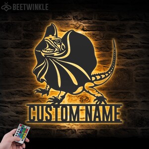 Custom Leguaan Hagedis Metal Wall Art LED-verlichting Gepersonaliseerde Gekko Minnaar Naambord Home Decor Huisdier Kind Kwekerij Decoratie Verjaardagscadeau