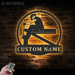 Custom Ironworker Metal Wall Art LED Light Personalized Steel Worker Name Sign Home Decor  Iron Worker Welding Decoration Welder Man Cave