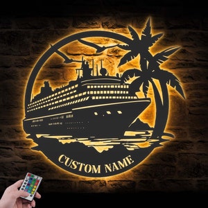 Custom Family Cruise Ship Metal Wall Art LED Light Personalized Family Trip Name Sign Home Decor Cruise Vacation Decoration Family Vacation