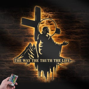 Jesus The Way The Truth The Life Metal Wall Art LED Light Christ Sign Home Decor God Faith Decoration Religious Lord Housewarming Xmas gifts