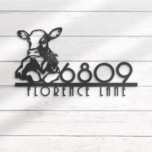 Custom Dairy Cow Farm House Number Metal Address Sign Personalized Heifer Barn Home Number With Street Name Hanging Front Door Patio Decor