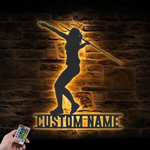 Custom Female Javelin thrower Metal Wall Art LED Light Personalized Javelin Throw Player Name Sign Decor Athletics Decoration Throwing Sport