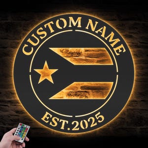 Custom Puerto Rico Flag Metal Wall Art LED Light Personalized Puerto Rico Lover Name Sign Decor Born in Puerto Rico Decoration Housewarming