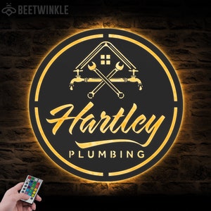 Custom Plumbing Metal Wall Art LED Light Personalized Plumber Name Sign Home Decor Repair Service Decoration Repairman Birthday Christmas