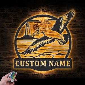 Custom Albatross Metal Wall Art LED Light Personalized European Seabird Lover Name Sign Home Decor Pet Bird Nursery Decoration Birthday