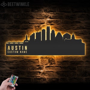 Custom Austin Skyline Metal Wall Art LED Light Personalized Texas Home Cityscape Name Sign Home Decor Born In Austin Decoration Housewarming