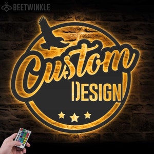 Diseño de logotipo personalizado Arte de pared de metal Luz LED Letrero con nombre y logotipo comercial personalizado Decoración del hogar Símbolo Nombre Logotipo Decoración Inauguración de la casa Navidad
