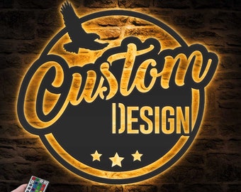 Custom Logo Design Metal Wall Art LED Light Personalized Business Logo Name Sign Home Decor Symbol Name Logo Decoration Housewarming Xmas