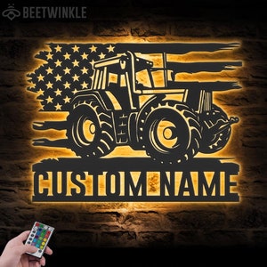 Custom Tractor Driver Metal Wall Art LED Light Personalized Farm Tractor Name Sign Home Decor Tractor Agriculture Farming Garage Decoration