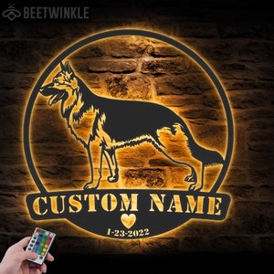 Custom German Shepherd Metal Wall Art LED Light Personalized Dog GSD Memorial Name Sign Home Decor In Loving Memory Decoration Birthday Xmas
