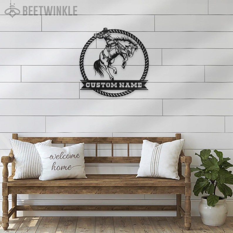 Custom Western Cowboy Roping Metal Wall Art LED Light Personalized Tie ...