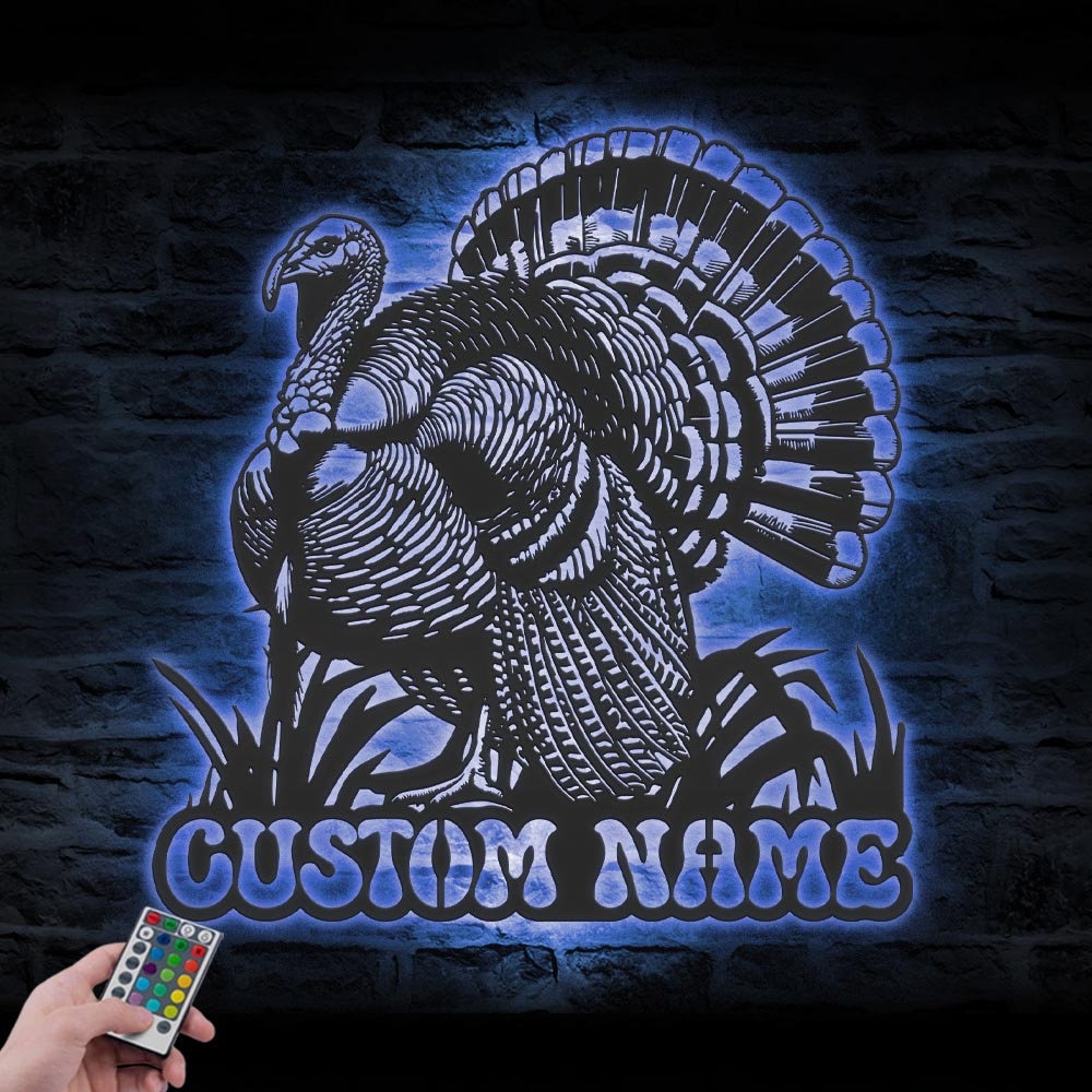 Custom Wild Turkey Farmhouse Metal Wall Art LED Light Personalized