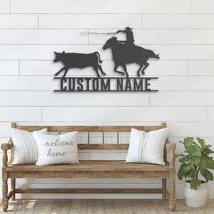 Custom Western Cowboy Cattle Roping Metal Wall Art LED Light ...