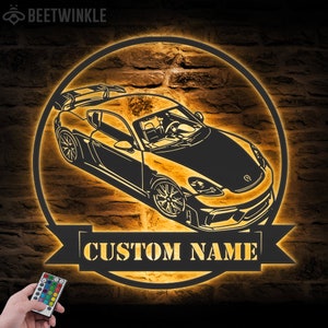 Custom Garage Metal Wall Art LED Light Personalized Classic Muscle Car Name Sign Home Decor Mechanic Repair Decoration Repairman Birthday