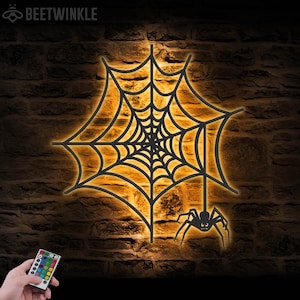 Halloween Spider Metal Wall Art Led Light Creepy Spider Web Sign Decoration SpiderWeb Outdoor Home Decor Housewarming birthday christmas