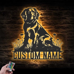 Custom Brittany Spaniel Metal Wall Art LED Light Personalized Dog Lover Name Sign Home Decor Pet Animal Kid Nursery Decoration Christmas