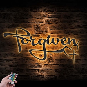 Cross Forgiven Christ Metal Wall Art LED Light Quote Christian Sign Home Decor God Faith Decoration Religious Lord Cross Jesus Housewarming