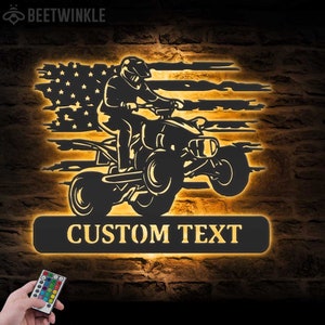 Custom US Quad Biker Metal Wall Art LED Light Personalized Dirt Bike Name Sign All Terrain Vehicle ATV 4 Wheels Home Decor Rider Decoration