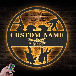 Custom Brazilian Jiu Jitsu Metal Wall Art with LED Light Personalized BJJ Jiu-Jitsu Name Sign Home Decor JiuJitsu Room Decoration Man Cave