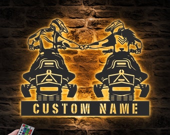 Custom Couple Snowmobile Metal Wall Art LED Light Personalized Ski-Doo Family Name Sign Home Decor Motor Sled Biker Decoration Birthday Xmas