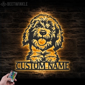 Custom Golden Doodle Metal Wall Art LED Light Personalized Labradoodle Name Sign Home Decor Goldendoodle Dog Lover Decoration Christmas Gift