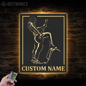 Custom Man Play Guitar Metal Wall Art LED Light Personalized Boy Rock And Roll Name Sign Home Decor Music Room Decoration Singer Birthday