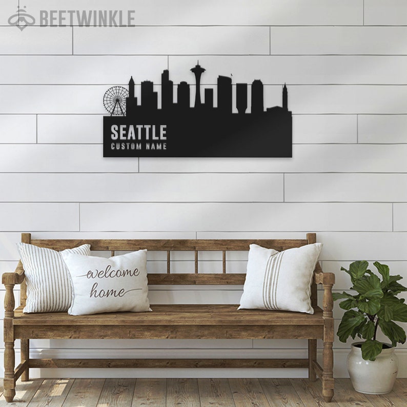 Custom Seattle Skyline Metal Wall Art LED Light Personalized Etsy