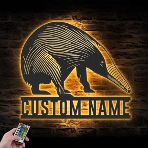 Custom Cute Anteater Metal Wall Art LED Light Personalized Anteater Lover Name Sign Home Decor Kid Nursery Decoration Christmas Birthday