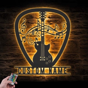 Custom Guitar Pick Metal Wall Art LED Light Personalized Guitar Player Name Sign Home Decor Music Room Decoration Guitarist Birthday Xmas