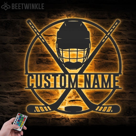 Custom Ice Hockey Metal Wall Art LED Light Personalized Player