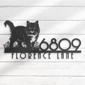 Custom Cat House Number Metal Address Sign Personalized Cat Home Number With Street Name Hanging Front Door Patio Decor Housewarming