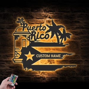Custom El Morro Puerto Rico Map Metal Wall Art LED Light Personalized Flag Puerto Rico Lover Name Sign Decor Born in Puerto Rico Decoration