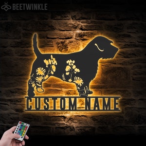 Custom FLoral Glen of Imaal Terrier Metal Wall Art LED Light Personalized Wild Flower Dog Name Sign Home Decor Pet Animal Decor Housewarming