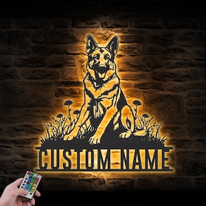 Custom German Shepherd Metal Wall Art LED Light Personalized Dog Lover Name Sign Home Decor Kid Nursery Pet Animal Decoration Christmas Xmas