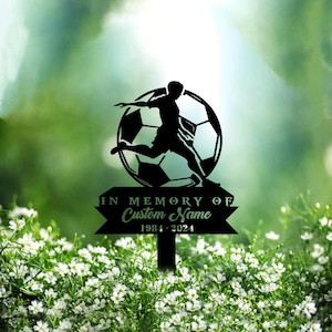Custom Soccer Metal Memorial Stake Personalized Football Player Grave Marker Name Sign Remembrance Stake Decor Sympathy Loss Christmas Gift