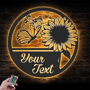 Custom Sunflower Monogram Metal Wall Art LED Light Personalized Sunflower Farmhouse Name Sign Home Decor Farming Decoration Mother Birthday