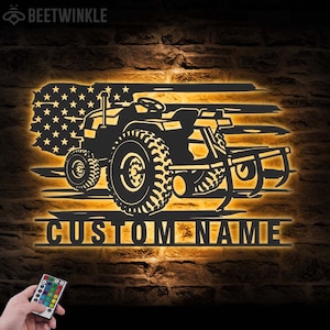 Custom US Tractor Driver Metal Wall Art LED Light Personalized Farm Tractor Plow Name Sign Home Decor Farm Truck Decoration Birthday Xmas