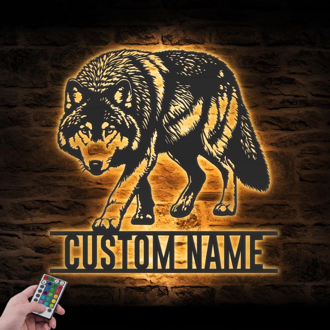 Custom Halloween Wolf Metal Wall Art LED Light Personalized Howling ...