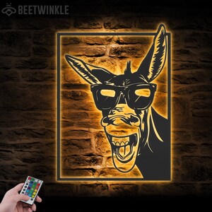 Funny Glasses Donkey Farmhouse Metal Wall Art LED Light Farm Sign Home Decor Donkey Barn Nursery Decoration Birthday Xmas Housewarming