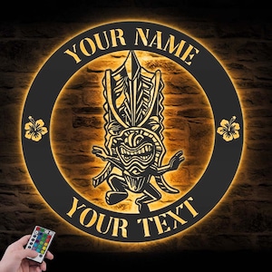 Custom Lono Tiki Bar Metal Wall Art Led Light Personalized Tiki Lounge Name Sign Home Decor Hawaiian Tribal Polynesian Decoration Gift