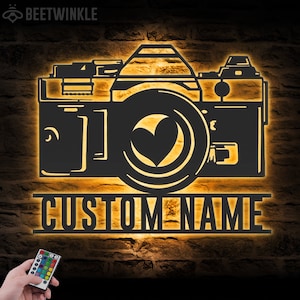 Custom Camera Photo Taking Metal Wall Art LED Light Personalized Photographer Name Sign Home Decor Photography Lover Decoration Birthday