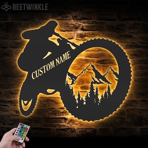 Custom Mountain Bike Metal Wall Art LED Light Personalized Bicycle MTB Name Sign Home Decor Biker Decoration Boy Girl Birthday Xmas Gift