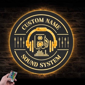 Custom DJ Disc Jockey Metal Wall Art With Led Lights Personalized Sound Stereo System Name Sign Decor Audio Speaker Music Studio Decoration