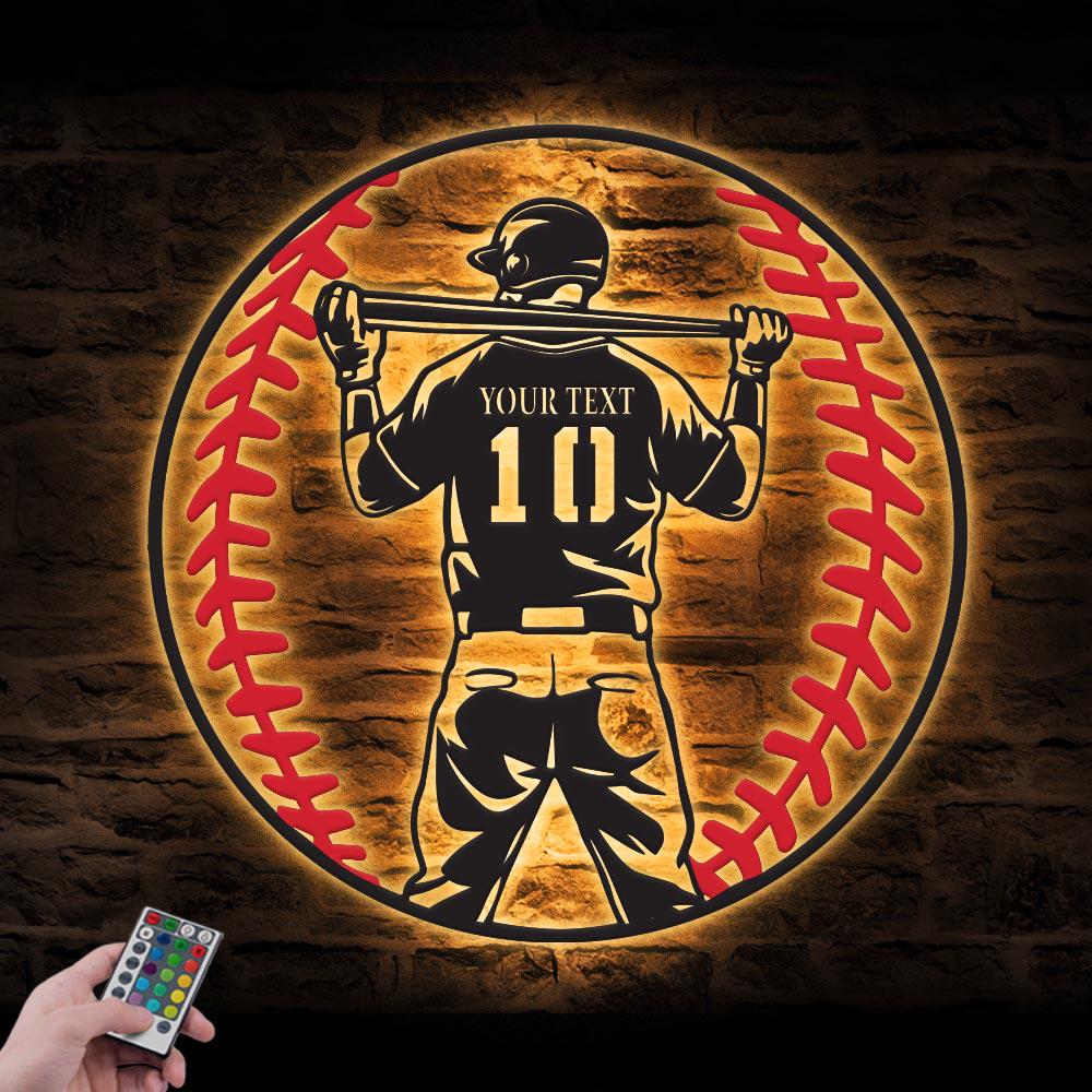 Custom Baseball Metal Wooden Wall Art LED Light Personalized Player Name Sign Home Decor Man Cave Sports Room Decoration Father's Day Gift