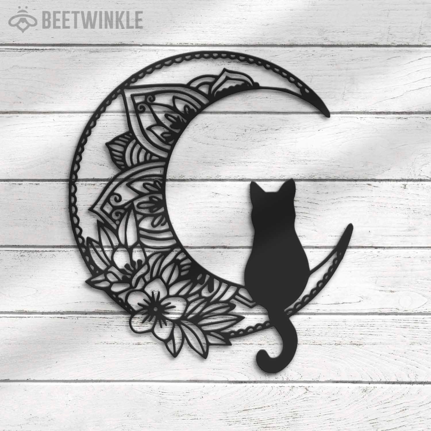 Wandskulptur 'Schwarze Katze & Mond' – Metall, 30x30 Cm, Für Innen & Außen – Dekoration Für Katzenliebhaber, Modernes Design