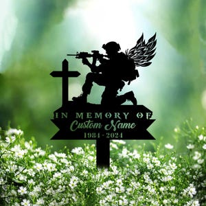 Custom Military Combat Soldier Metal Memorial Stake Personalized Army Grave Marker Name Sign Remembrance Stake Decor Sympathy Loss Xmas Gift