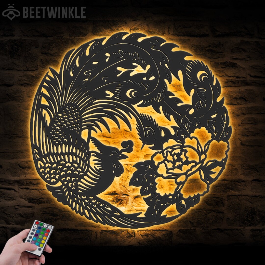 Phoenix Bird Metal Wall Art LED Light Phoenix Lover Sign Home Decor Boy