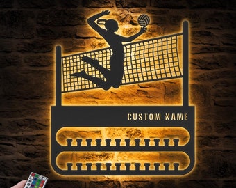 Custom Volleyball Player Medal Hanger With Led Light Medal Holder Display Rack For Award And Ribbon Tiered Award Rack Team Christmas Xmas