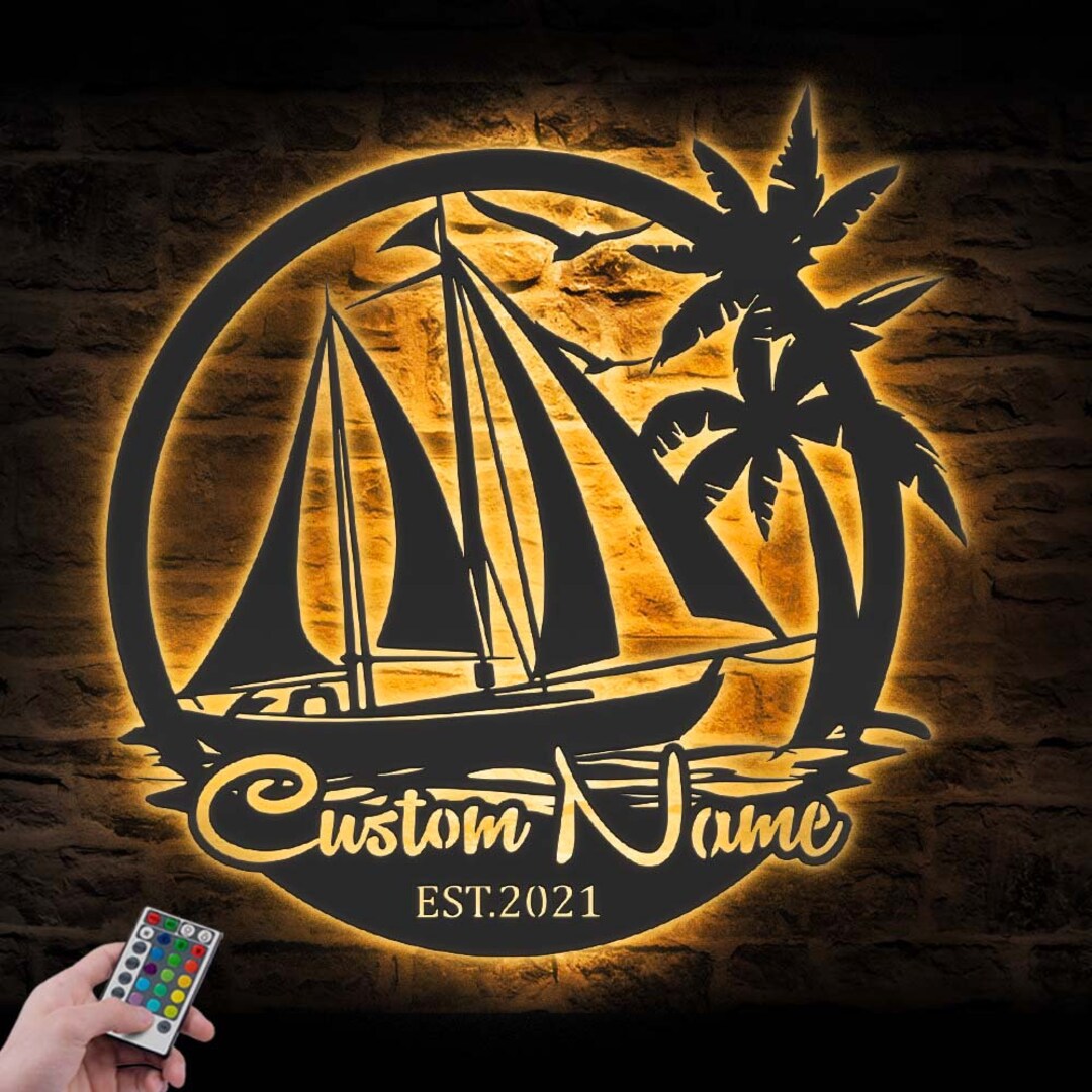 Custom Sailing Ship Metal Wall Art LED Light Personalized Etsy