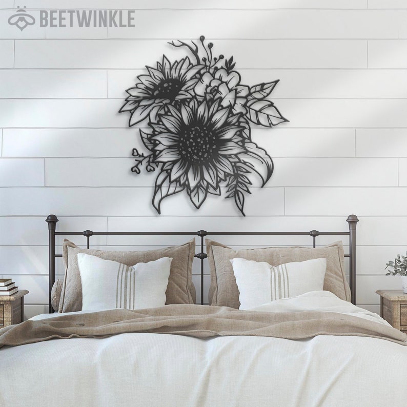 Sunflower Farmhouse Metal Wall Art LED Light Sunflower Hippie Etsy